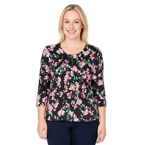 2/$30 White House Black Market Floral Print Snap Cardigan 3/4 Sleeve #A0395